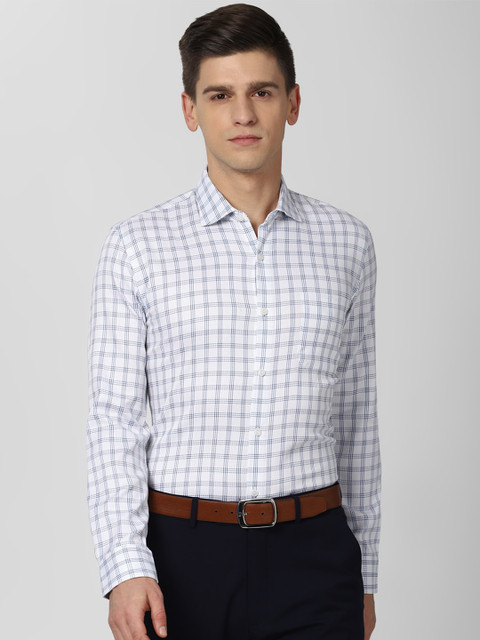 

Peter England Elite Men White & Blue Slim Fit Grid Tattersall Checks Formal Shirt