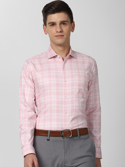 

Peter England Elite Men Pink Slim Fit Opaque Checked Formal Shirt