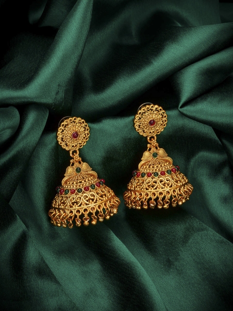 

aadita Gold-Toned Geometric Jhumkas Earrings