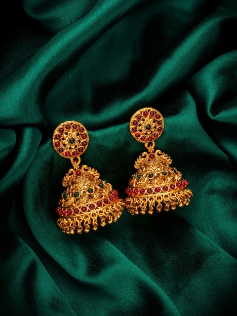 aadita Gold-Toned Geometric Jhumkas Earrings