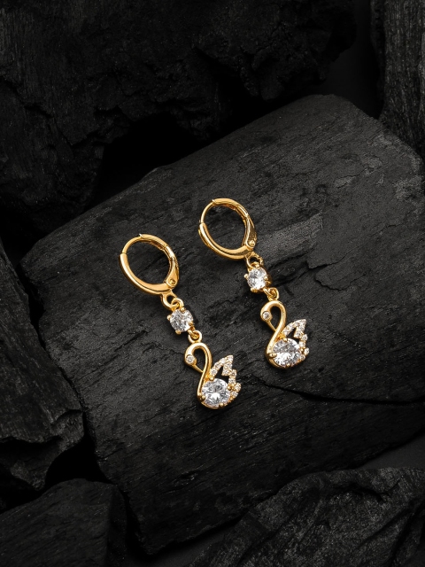 

aadita Gold-Plated AD-Studded Contemporary Drop Earrings