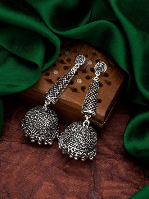 

aadita Silver-Toned Geometric Jhumkas Earrings