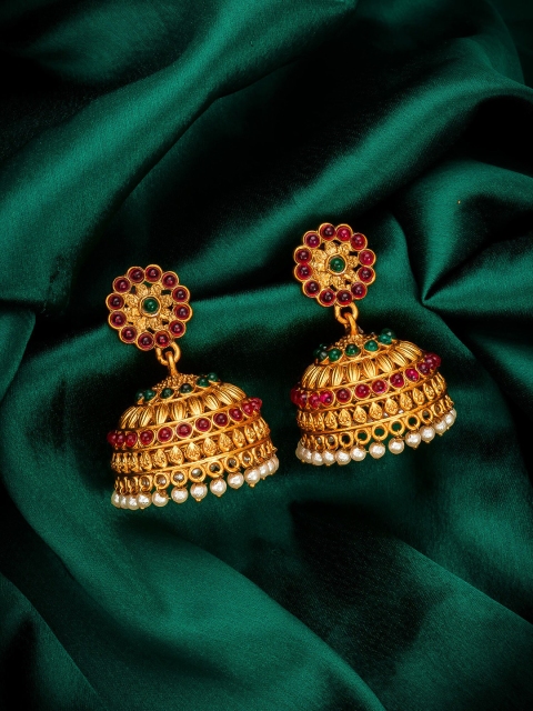 

aadita Gold-Plated Beaded Dome Shaped Jhumkas