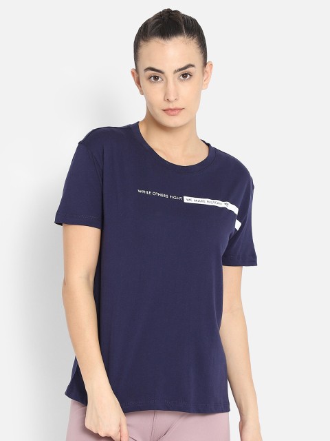 

hummel Women Navy Blue Typography Print Cotton T-shirt