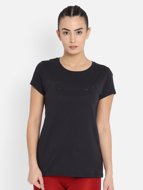 

hummel Women Black Solid Pure Cotton T-shirt