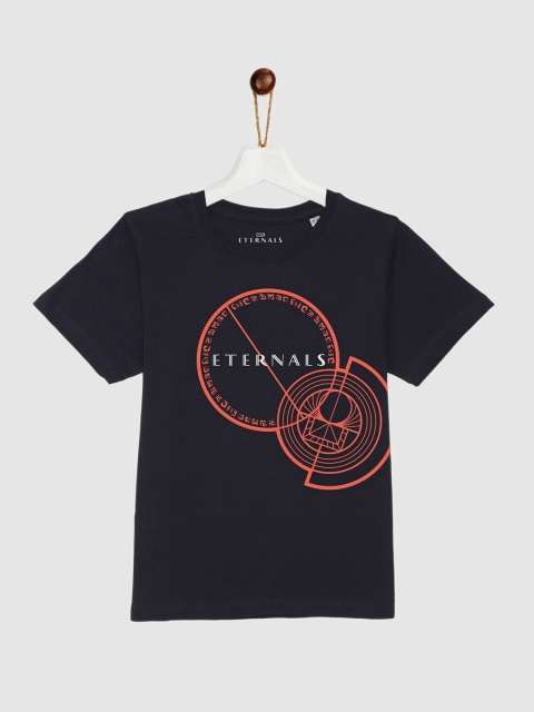 

YK Marvel Boys Navy Blue & Orange Eternals Printed Pure Cotton T-shirt