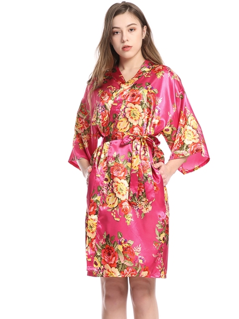 

URBANIC Women Pink & Red Floral Print Robe with Belt