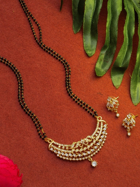 

aadita Gold-Plated White Stone-Studded Mangalsutra Set