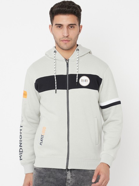 

Octave Men Grey Colourblocked Fleece Hooded Sweatshirt