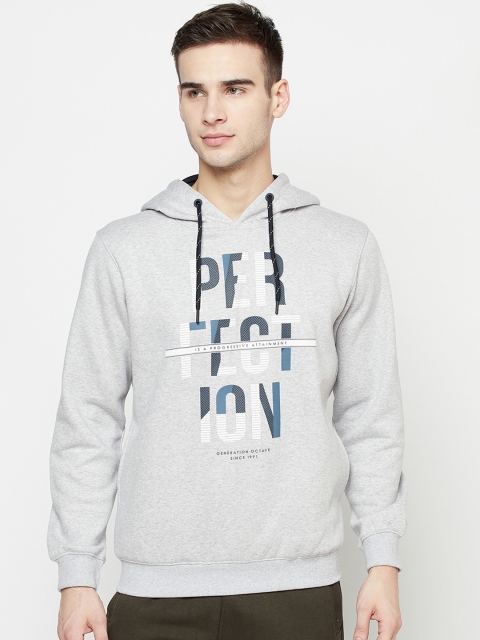 

Octave Men Grey Printed Fleece Hooded Sweatshirt