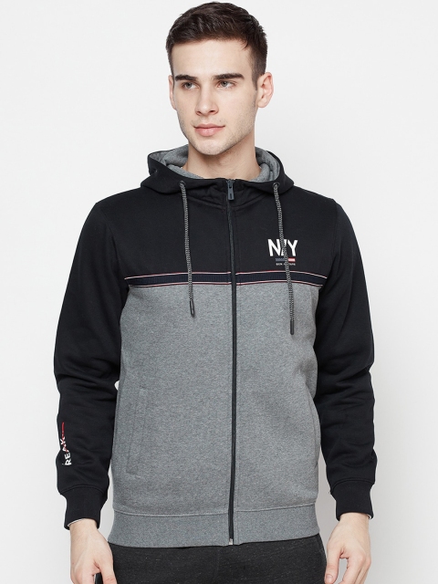 

Octave Men Grey Colourblocked Fleece Hooded Sweatshirt