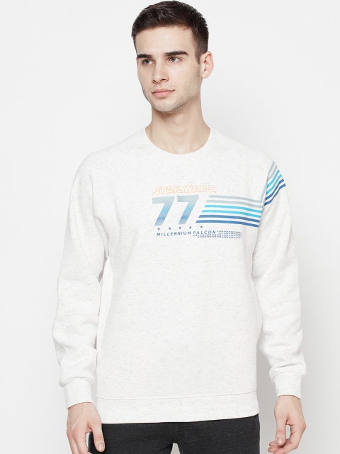 

Octave Men White Printed Fleece Sweatshirt