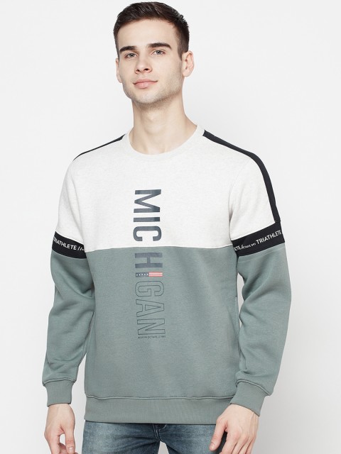 

Octave Men Olive Green Colourblocked Fleece Sweatshirt