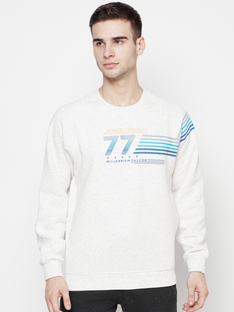 

Octave Men White Printed Fleece Sweatshirt