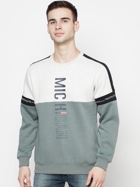 

Octave Men Olive Green Colourblocked Fleece Sweatshirt
