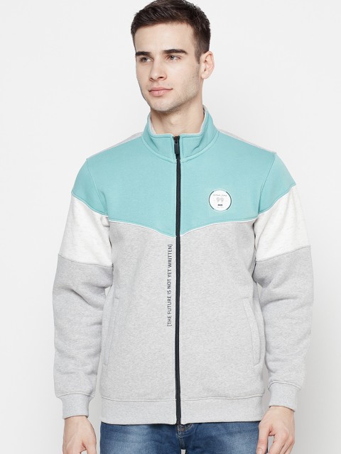 

Octave Men Sea Green Colourblocked Fleece Sweatshirt