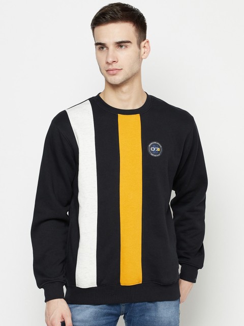 

Octave Men Navy Blue Striped Fleece Sweatshirt