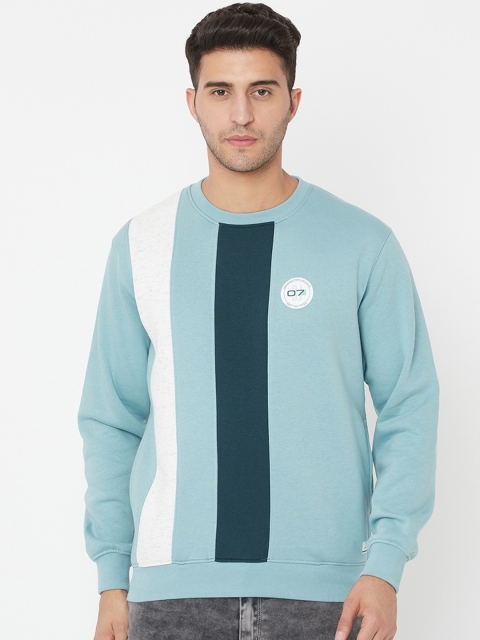 

Octave Men Teal Blue Striped Fleece Sweatshirt