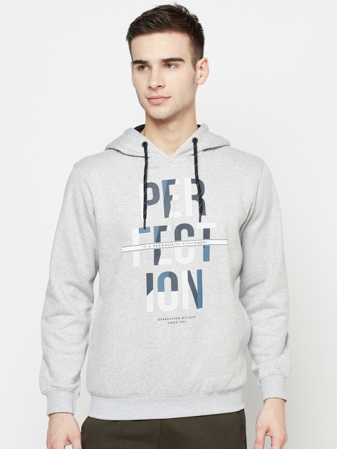 

Octave Men Grey Printed Fleece Hooded Sweatshirt