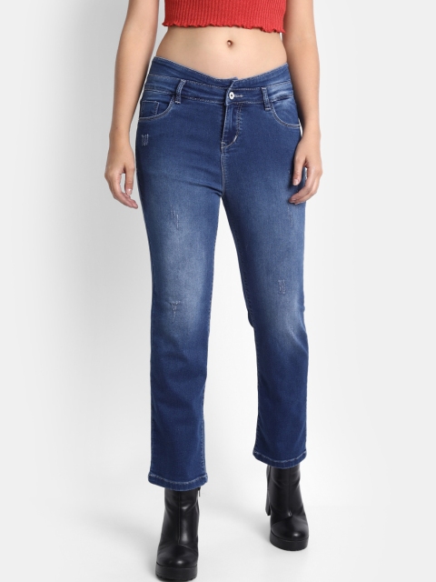 

BROADSTAR Women Blue Jean Straight Fit High-Rise Low Distress Light Fade Stretchable Jeans