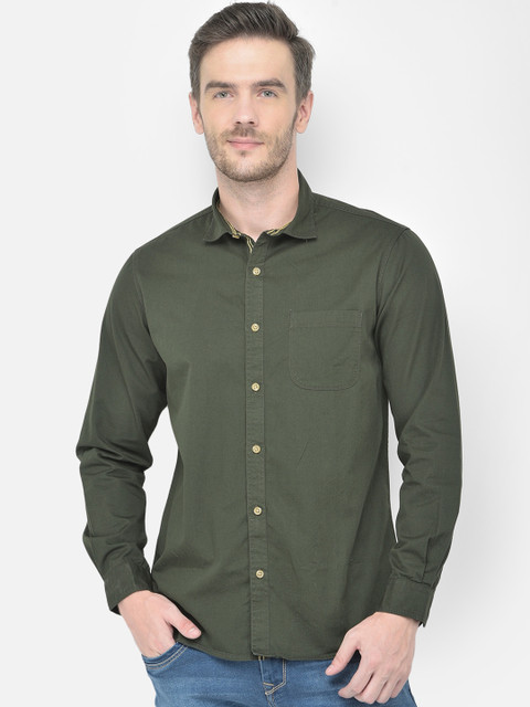

Canary London Men Olive Green Smart Slim Fit Opaque Casual Shirt
