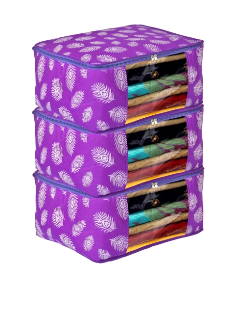 

Kuber Industries Purple Leaf Printed Saree Cover With Transparent Window Pack of 3