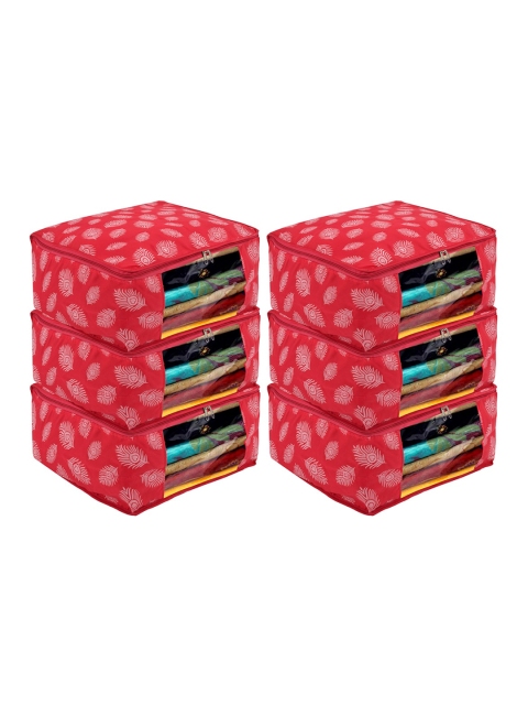 

Kuber Industries Set Of 6 Pink & White Printed Foldable Saree Organizers