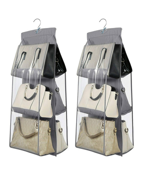 

Kuber Industries Set Of 2 Grey & Transparent Solid Handbag Organiser