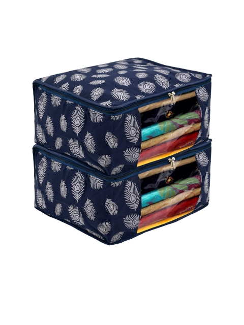

Kuber Industries Set Of 2 Navy Blue Printed Cotton Clothes Organisers