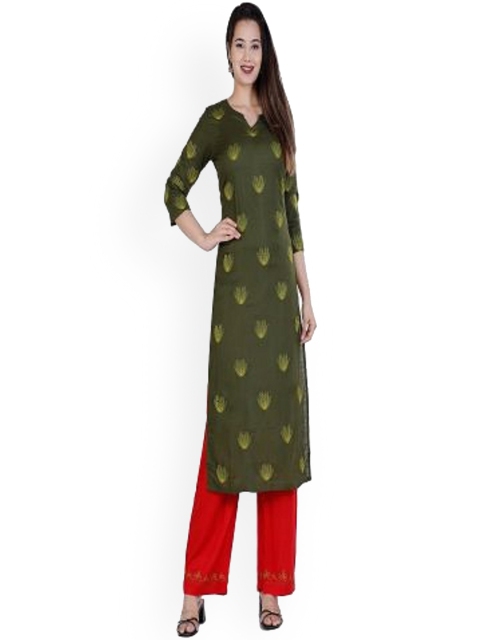 

PNEHA Women Green Ethnic Motifs Printed Regular Kurta with Palazzos