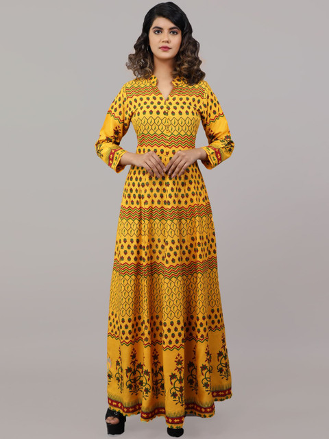 

PNEHA Mustard Yellow Ethnic Motifs Ethnic Maxi Dress