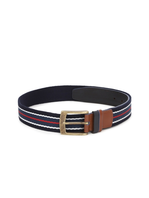 

Peter England Men Navy Blue Striped Belt