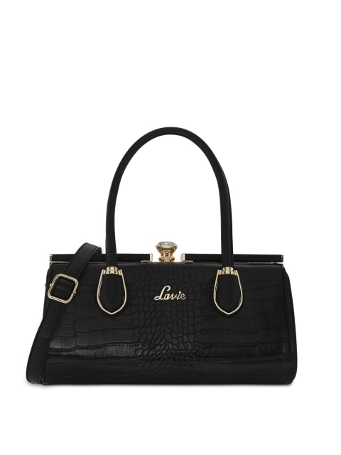 

Lavie Black Animal Textured DAZZLE FRAME Structured Handheld Bag