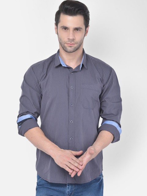 

COBB Men Navy Blue Slim Fit Micro Checks Opaque Printed Casual Shirt