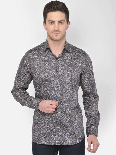 

COBB Men Navy Blue & Beige Slim Fit Floral Opaque Printed Casual Shirt