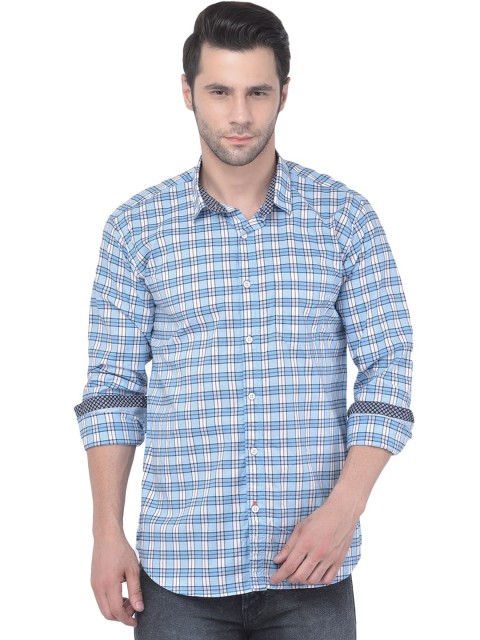 

COBB Men Blue Slim Fit Opaque Checked Casual Shirt