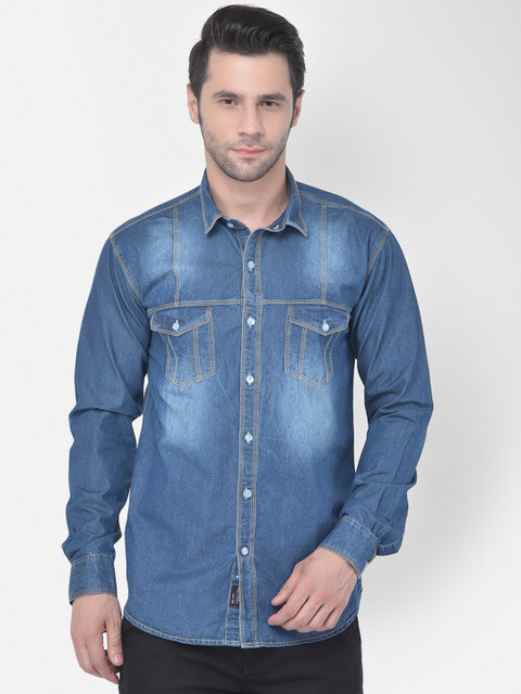 

COBB Men Blue Slim Fit Faded Opaque Casual Shirt
