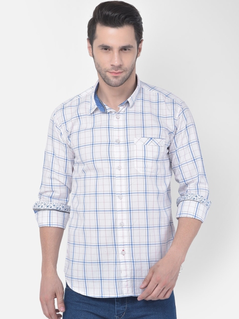 

COBB Men White & Blue Slim Fit Opaque Checked Casual Shirt