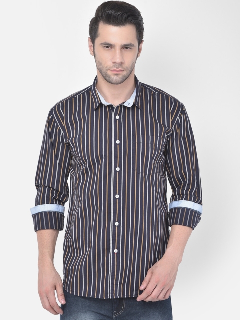 

COBB Men Navy Blue & White Slim Fit Opaque Striped Casual Shirt
