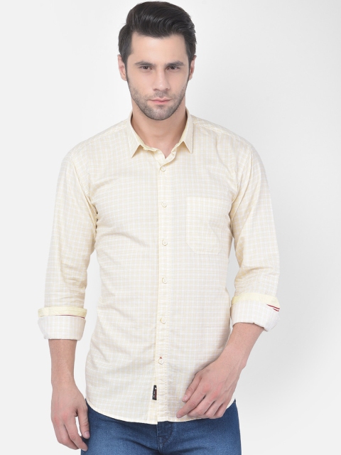 

COBB Men Yellow Slim Fit Opaque Checked Casual Shirt