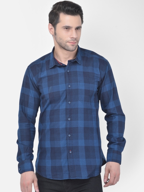 

COBB Men Navy Blue Slim Fit Opaque Checked Casual Shirt