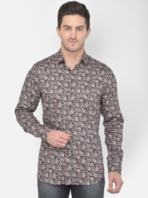 

COBB Men Grey & Brown Slim Fit Floral Opaque Printed Casual Shirt