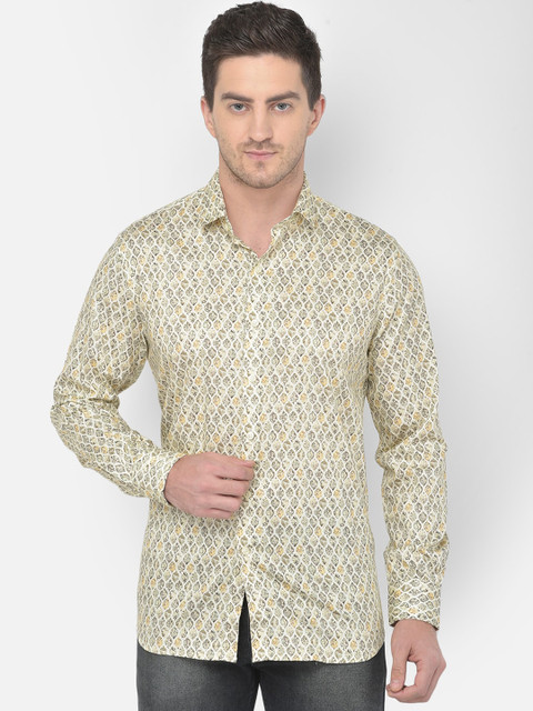 

COBB Men Beige Slim Fit Opaque Printed Casual Shirt