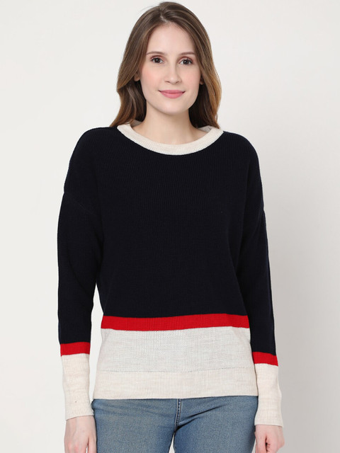 

Vero Moda Women Navy Blue & Red Colourblocked Sweater Vest