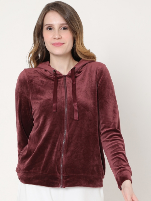 

Vero Moda Women Maroon Hooded Sweatshirt