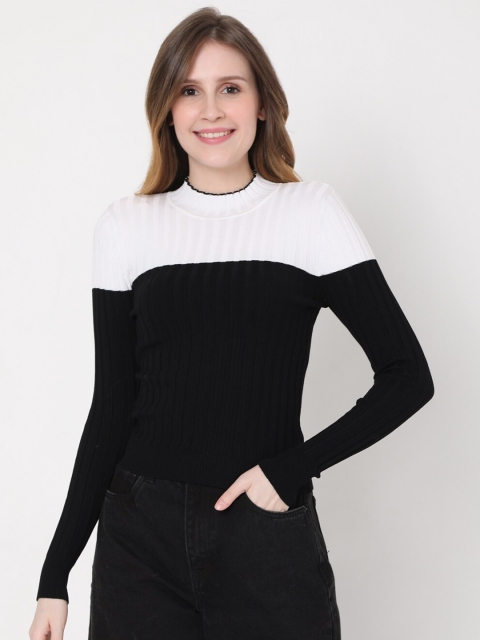 

Vero Moda Women Black & White Colourblocked Pullover