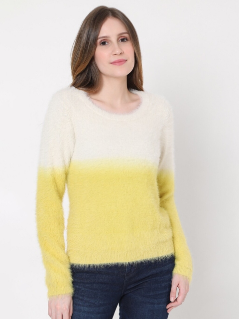 

Vero Moda Women Cream-Coloured & Yellow Colourblocked Pullover