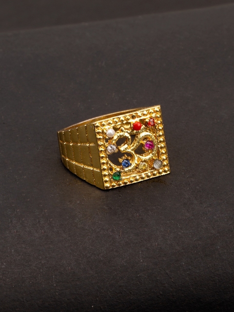 

Voylla Men Gold Toned & Pink Brass Gold Plated Rudraksha Ring