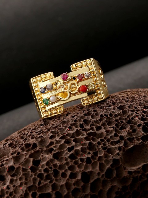 

Voylla Men Gold Toned & Pink Brass Gold Plated Rudraksha Ring
