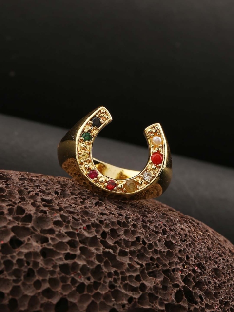 

Voylla Gold-Plated & Red Gemstones-Studded Kailasha Tortoise Finger Ring